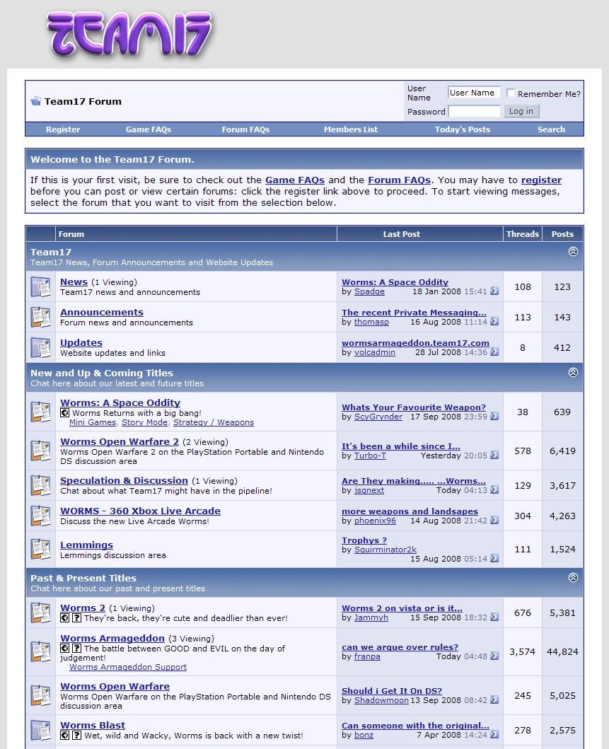 Now archived, the Team17 forums were a second home for 12 year old me